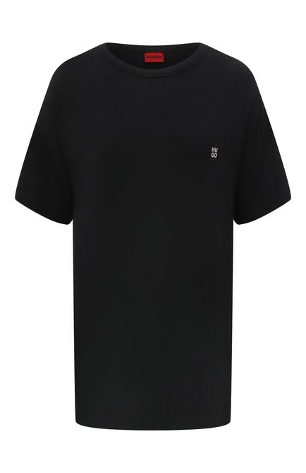 Женская футболка HUGO черного цвета, арт. 50495333 | Фото 1 (Материал внешний: Лиоцелл, Синтетический материал, Растительное волокно; Материал сплава: Проставлено; Нос: Не проставлено)