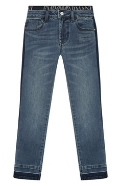 Детские джинсы с декоративными потертостями EMPORIO ARMANI темно-синего цвета, арт. 3G4J17/4DFKZ | Фото 1 (Материал внешний: Хлопок; Статус проверки: Проверено, Проверена категория)