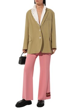Женские брюки из вискозы GUCCI розового цвета, арт. 622206 ZKR01 | Фото 2 (Длина (брюки, джинсы): Стандартные; Женское Кросс-КТ: Брюки-одежда; Материал сплава: Проставлено; Силуэт Ж (брюки и джинсы): Расклешенные; Материал внешний: Вискоза; Драгоценные камни: Проставлено; Стили: Кэжуэл)