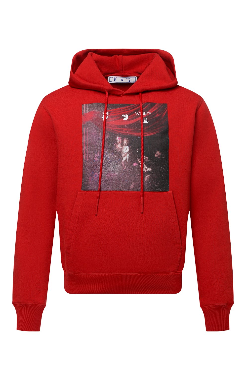 Мужской хлопковое худи OFF-WHITE красного цвета, арт. 0MBB034S21FLE007 | Фото 1 (Рукава: Длинные; Длина (для топов): Стандартные; Стили: Гранж, Спорт-шик; Принт: С принтом; Мужское Кросс-КТ: Худи-одежда; Материал внешний: Хлопок)