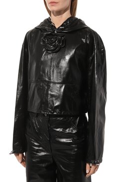 Женская кожаная куртка GIUSEPPE DI MORABITO черного цвета, арт. PF23199T0-F-252 | Фото 3 (Кросс-КТ: Куртка; Рукава: Длинные; Материал сплава: Проставлено; Материал внешний: Натуральная кожа; Драгоценные камни: Проставлено; Женское Кросс-КТ: Замша и кожа; Длина (верхняя одежда): Короткие; Стили: Кэжуэл)