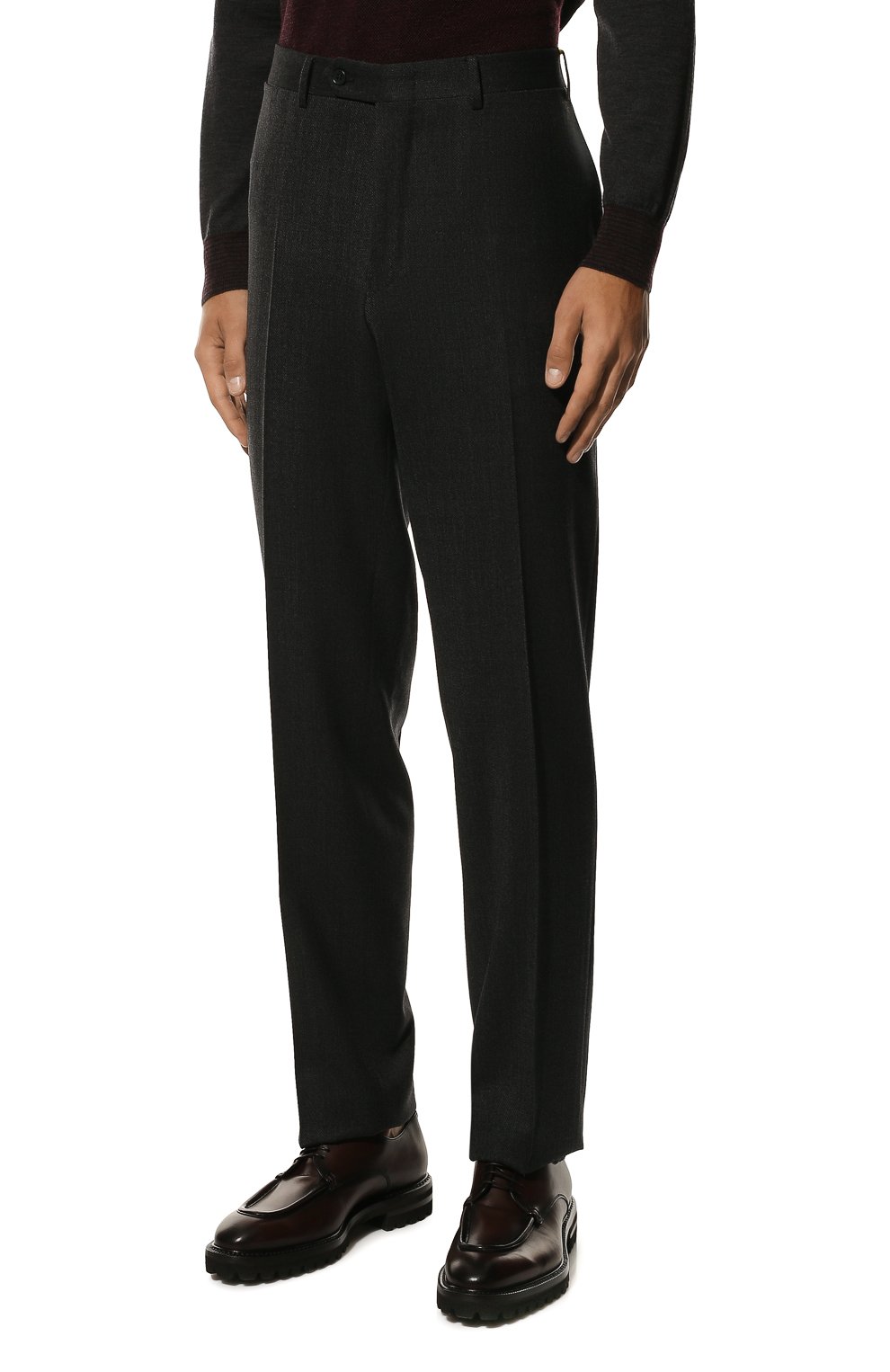 Мужские шерстяные брюки CANALI темно-серого цвета, арт. 71012/BF03993 | Фото 3 (Материал внешний: Шерсть; Длина (брюки, джинсы): Стандартные; Случай: Повседневный; Материал подклада: Вискоза; Стили: Кэжуэл)