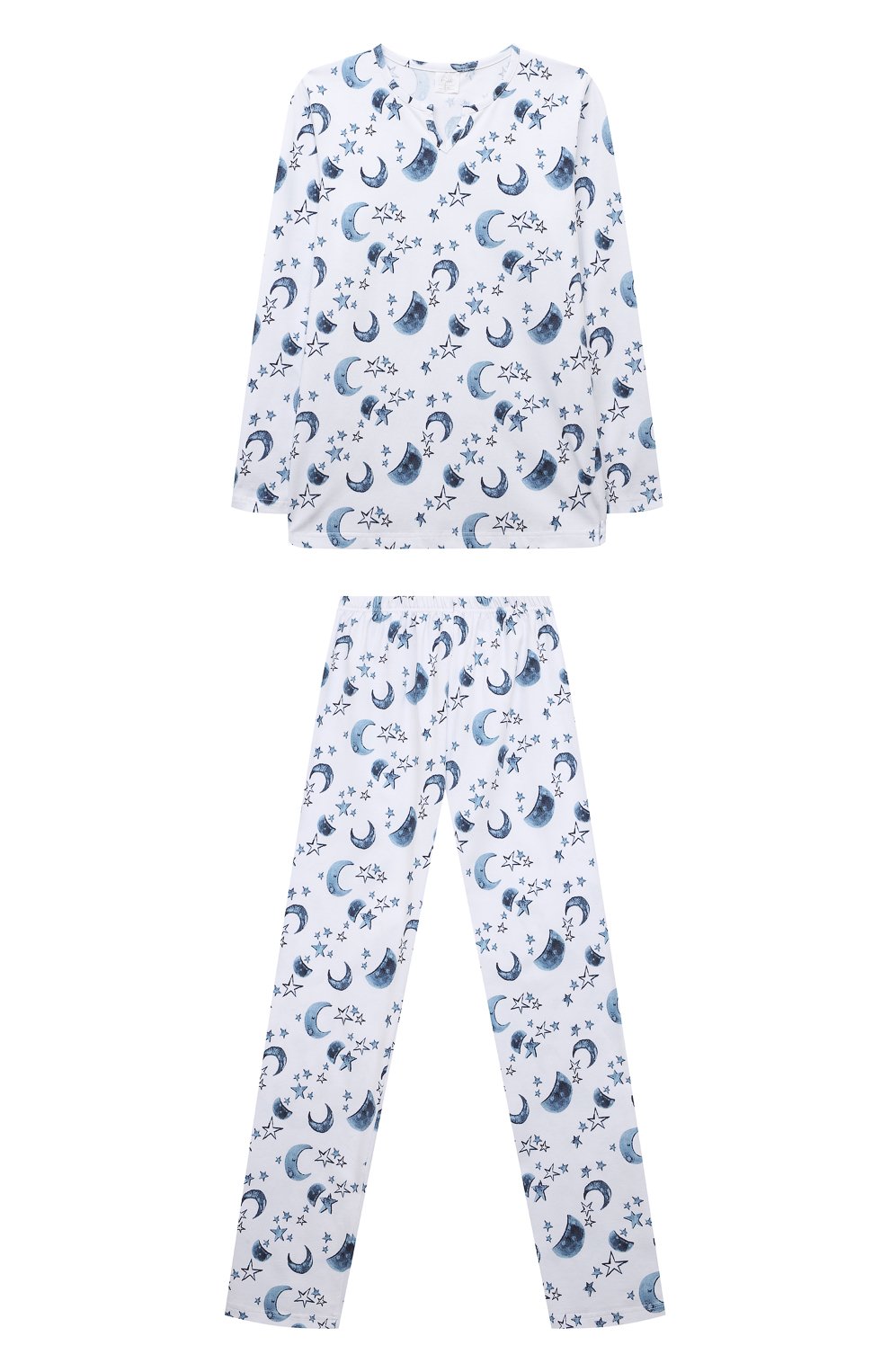 Женская хлопковая пижама AMIKI CHILDREN белого цвета, арт. CHRIS | Фото 1 (Рукава: Длинные; Материал сплава: Проставлено; Материал внешний: Хлопок; Драгоценные камни: Проставлено)