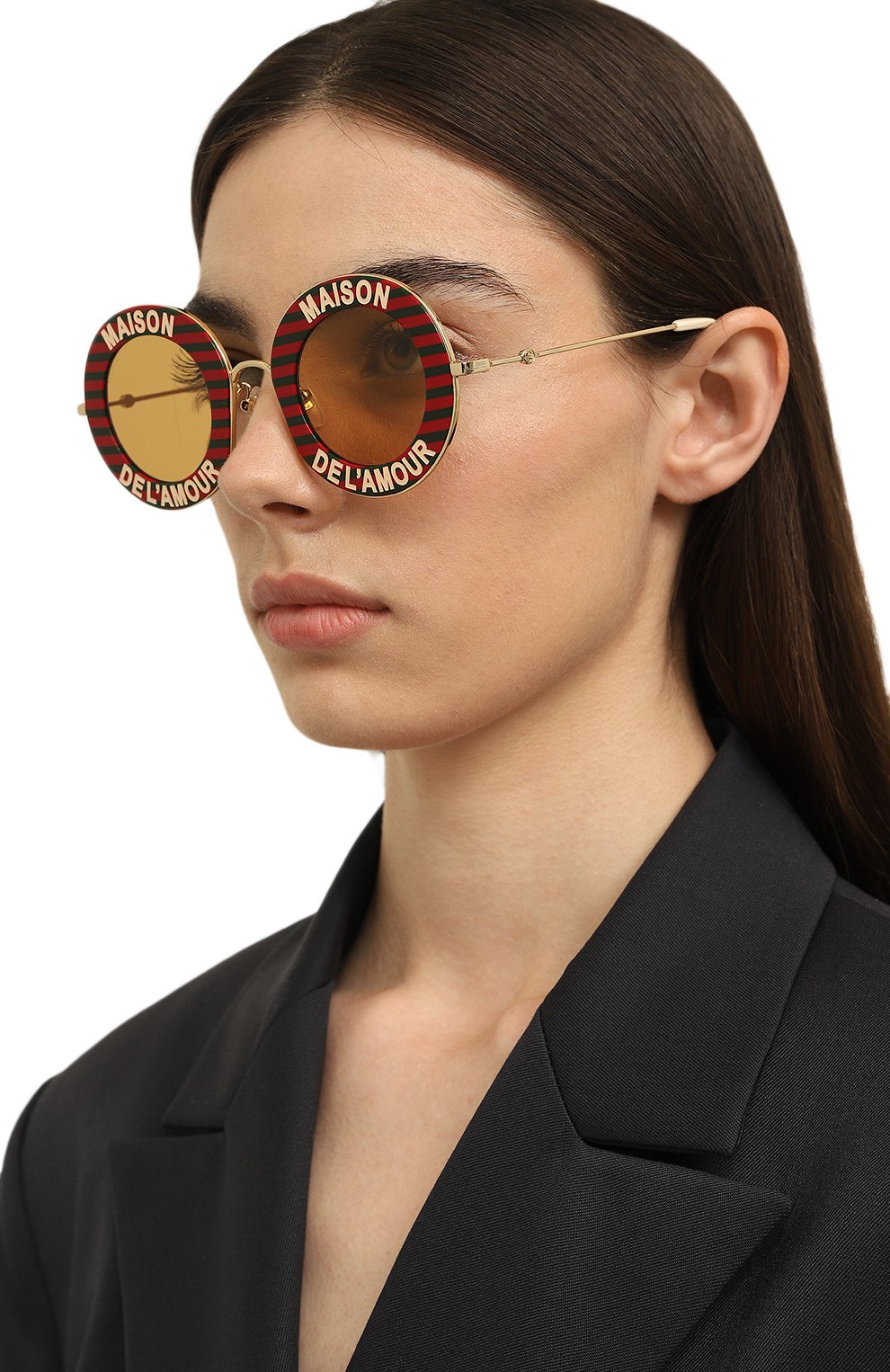 Женские солнцезащитные очки GUCCI разноцветного цвета, арт. GG0113S/470459 I3330 | Фото 2 (Кросс-КТ: С/з-унисекс; Региональные ограничения белый список (Axapta Mercury): Не проставлено; Нос: Не проставлено; Материал: Пластик, Металл; Тип очков: С/з; Очки форма: Круглые)