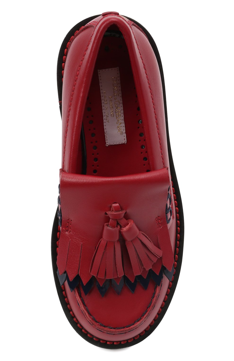 Детские кожаные лоферы DOLCE & GABBANA красного цвета, арт. D11044/A7924/24-28 | Фото 4 (Материал внутренний: Натуральная кожа; Региональные ограничения белый список (Axapta Mercury): RU; Девочки-школьная форма: Классическая обувь; Длина стельки: 16,7, 17,4)
