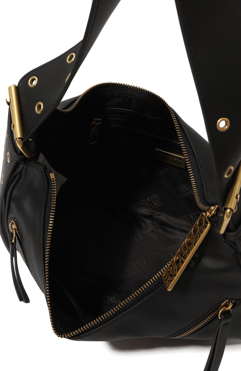 Женская сумка VERSACE JEANS COUTURE черного цвета, арт. 75VA4BG4/ZS413 | Фото 5 (Сумки-технические:  Сумки top-handle; Размер: medium; Материал сплава: Проставлено; Драгоценные камни: Проставлено; Материал: Экокожа)