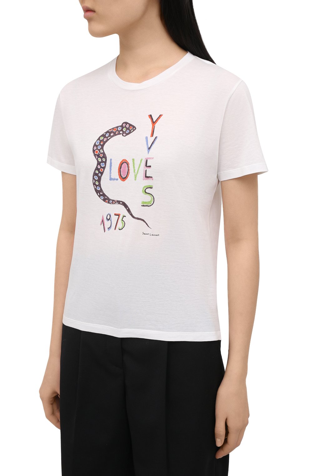 Женская хлопковая футболка SAINT LAURENT белого цвета, арт. 614271/YBRR2 | Фото 3 (Рукава: Короткие; Длина (для топов): Стандартные; Принт: С принтом; Материал внешний: Хлопок; Стили: Спорт-шик; Женское Кросс-КТ: Футболка-одежда)