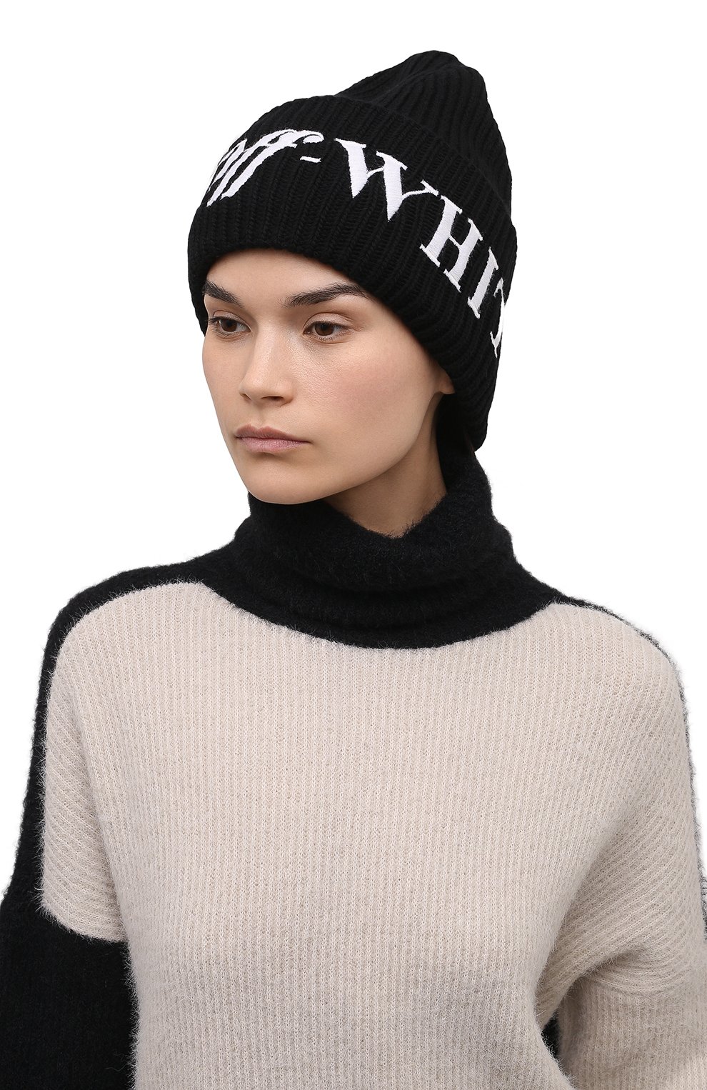 Женская шерстяная шапка OFF-WHITE черного цвета, арт. 0WLA017F21KNI002 | Фото 2 (Материал: Текстиль, Шерсть)