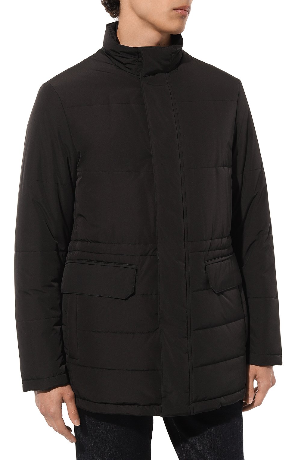 Мужская утепленная куртка CANALI черного цвета, арт. 020363/SG02321 | Фото 3 (Кросс-КТ: Куртка; Рукава: Длинные; Длина (верхняя одежда): До середины бедра; Материал внешний: Синтетический материал; Мужское Кросс-КТ: утепленные куртки; Материал сплава: Проставлено; Драгоценные камни: Проставлено; Материал подклада: Купро; Стили: Кэжуэл)