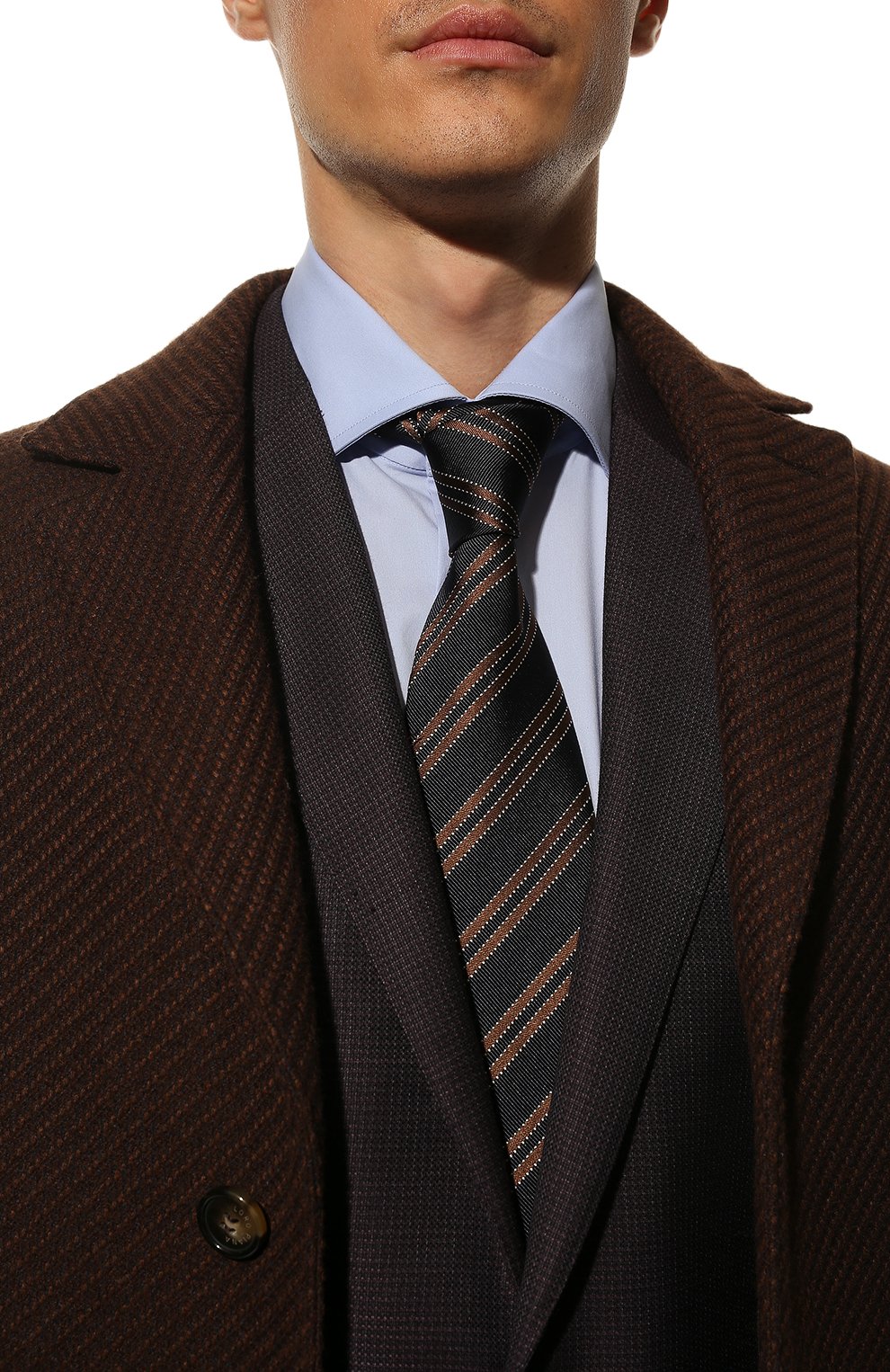 Мужской галстук и�з шелка и хлопка BRIONI коричневого цвета, арт. 062I00/P1446 | Фото 2 (Принт: С принтом; Материал: Текстиль, Шелк, Хлопок)