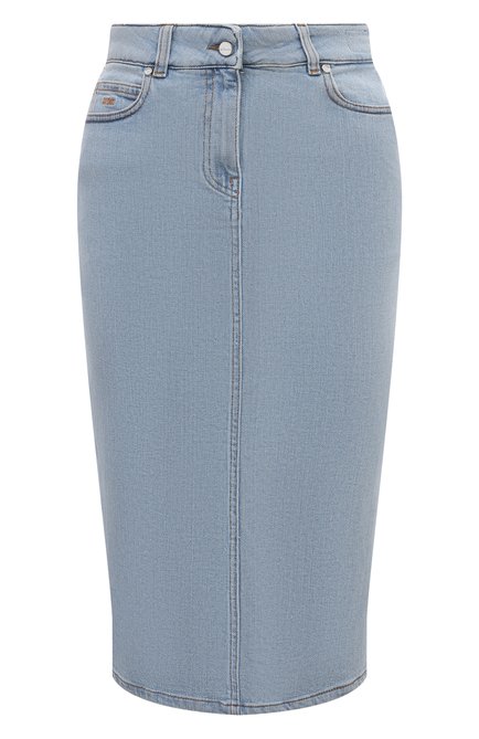 Женская джинсовая юбка KITON голубого цвета, арт. DJ57201K0900D | Фото 1 (Драгоценные камни: Проставлено; Длина Ж (юбки, платья, шорты): Миди; Материал сплава: Проставлено; Материал внешний: Хлопок)
