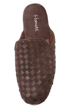 Мужского кожаные домашние туфли HOMERS AT HOME темно-коричневого цвета, арт. 16097/ANTE | Фото 6 (Материал внутренний: Натуральная кожа; Мужское Кросс-КТ: тапочки-обувь)