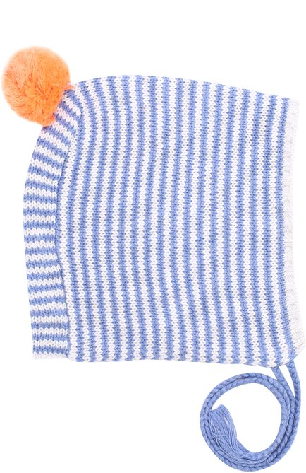 Детского хлопковая шапка с помпоном на завязках EGG BY SUSAN LAZAR голубого цвета, арт. W17CK5207 | Фото 1 (Материал: Текстиль, Хлопок; Статус проверки: Проверена категория, Проверено)