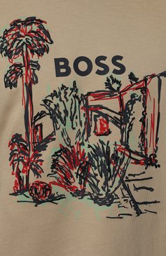 Мужская хлопковая футболка BOSS бежевого цвета, арт. 50478229 | Фото 5 (Рукава: Короткие; Длина (для топов): Стандартные; Принт: С принтом; Материал внешний: Хлопок; Стили: Кэжуэл)
