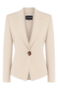 Женский шелковый жакет GIORGIO ARMANI кремвого цвета, арт. 0SHGG0D8/T0010 | Фото 1 (Материал внешний: Шелк; Рукава: Длинные; Длина (для топов): Стандартные; Случай: Формальный; 1-2-бортные: Однобортные; Женское Кросс-КТ: Жакет-одежда; Материал подклада: Шелк; Статус проверки: Проверена категория)