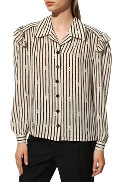 Женская шелковая блузка ULYANA SERGEENKO кремвого цвета, арт. CMA007SS22P (0497т22) | Фото 3 (Материал внешний: Шелк; Рукава: Длинные; Длина (для топов): Стандартные; Принт: С принтом; Стили: Романтичный; Женское Кросс-КТ: Блуза-одежда)