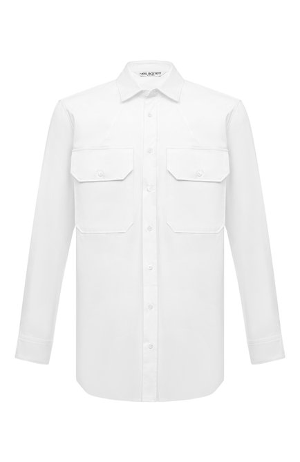 Мужская хлопковая рубашка NEIL BARRETT белого цвета, арт. PBCM183V/V022 | Фото 1 (Материал сплава: Проставлено; Длина (для топов): Стандартные; Материал внешний: Хлопок; Рукава: Длинные; Драгоценные камни: Проставлено)
