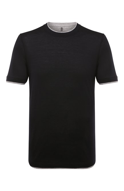 Мужская футболка из шелка и хлопка BRUNELLO CUCINELLI темно-синего цвета по цене 59950 руб., арт. MTS467427 | Фото 1