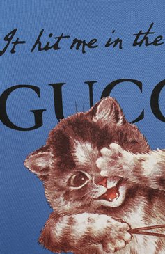 Детский хлопковая футболка GUCCI синего цвета, арт. 576871/XJD2E | Фото 3 (Материал сплава: Проставлено; Нос: Не проставлено; Материал внешний: Хлопок)