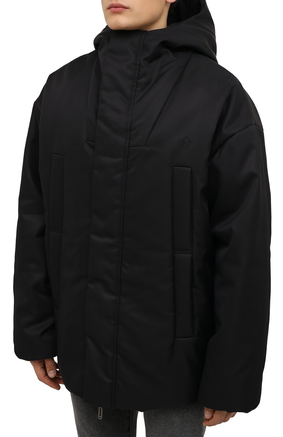 Мужская утепленная куртка OFF-WHITE черного цвета, арт. 0MEC019F21FAB001 | Фото 3 (Кросс-КТ: Куртка; Рукава: Длинные; Shop in Shop M: Верхняя одежда; Длина (верхняя одежда): До середины бедра; Материал внешний: Синтетический материал; Стили: Гранж; Мужское Кросс-КТ: утепленные куртки; Материал сплава: Проставлено; Материал подклада: Синтетический материал; Драгоценные камни: Проставлено)