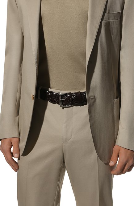 Мужской кожаный ремень KITON темно-коричневого цвета, арт. USC2740N00856 | Фото 2 (Материал: Натуральная кожа; Случай: Повседневный)