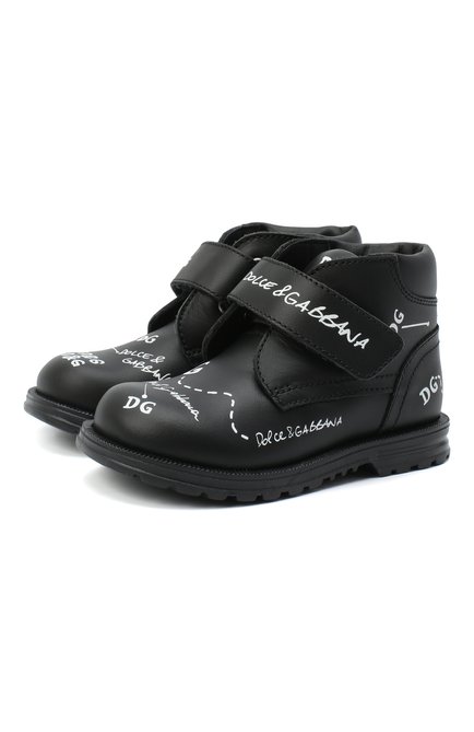 Детские кожаные ботинки DOLCE & GABBANA черного цвета по цене 29700 руб., арт. DL0064/AH813/19-28 | Фото 1