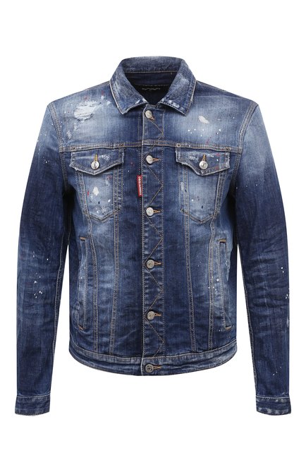 Мужская джинсовая куртка DSQUARED2 синего цвета, арт. S74AM1425/S30342 | Фото 1 (Драгоценные камни: Проставлено; Материал сплава: Проставлено; Рукава: Длинные; Длина (верхняя одежда): Короткие; Материал внешний: Хлопок)