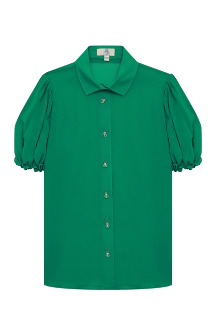 Детское шелковая блузка ZHANNA & ANNA зеленого цвета, арт. ZAOZ00000224 | Фото 1 (Материал внешний: Шелк; Рукава: Короткие)