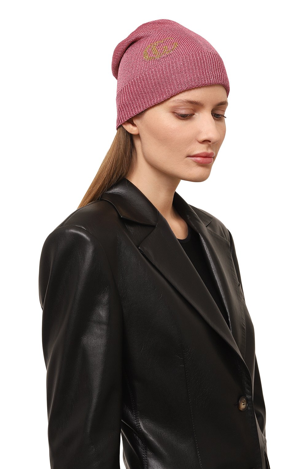 Женская шапка из вискозы GUCCI розового цвета, арт. 677822 3GAEK | Фото 2 (Материал: Текстиль, Вискоза; Материал сплава: Проставлено; Нос: Не проставлено)