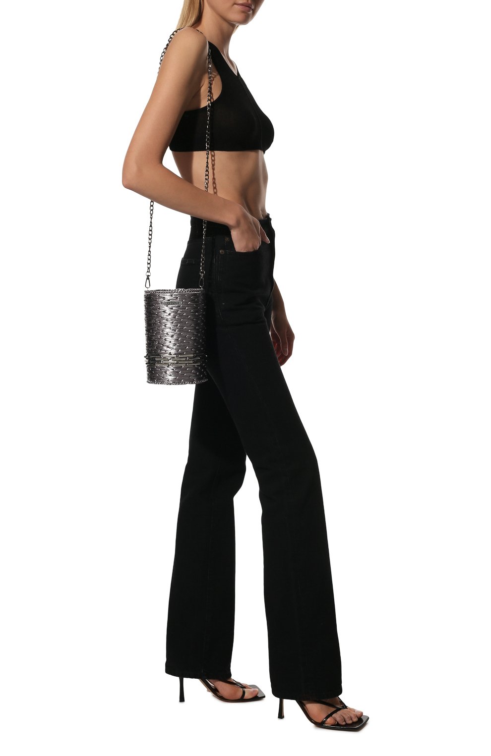 Женская сумка-цилиндр SEYANA серебряного цвета, арт. СУМКА02 | Фото 7 (Сумки-технические: Сумки через плечо; Материал: Растительное волокно; Размер: mini; Ремень/цепочка: На ремешке)