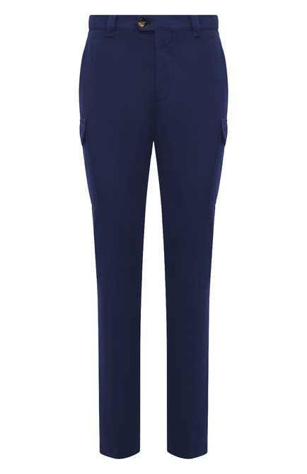 Мужские хлопковые брюки-карго BRUNELLO CUCINELLI синего цвета, арт. M252DE1890 | Фото 1 (Материал внешний: Хлопок; Драгоценные камни: Проставлено; Длина (брюки, джинсы): Стандартные; Материал сплава: Проставлено)