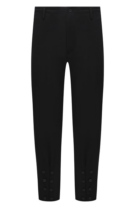 Мужские шерстяные брюки YOHJI YAMAMOTO черного цвета, арт. HD-P18-100 | Фото 1 (Длина (брюки, джинсы): Стандартные; Материал внешний: Шерсть; Случай: Повседневный; Материал подклада: Купро; Стили: Минимализм)