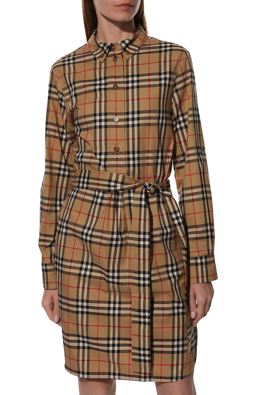 Женское бежевое хлопковое платье BURBERRY купить в интернет-магазине ...