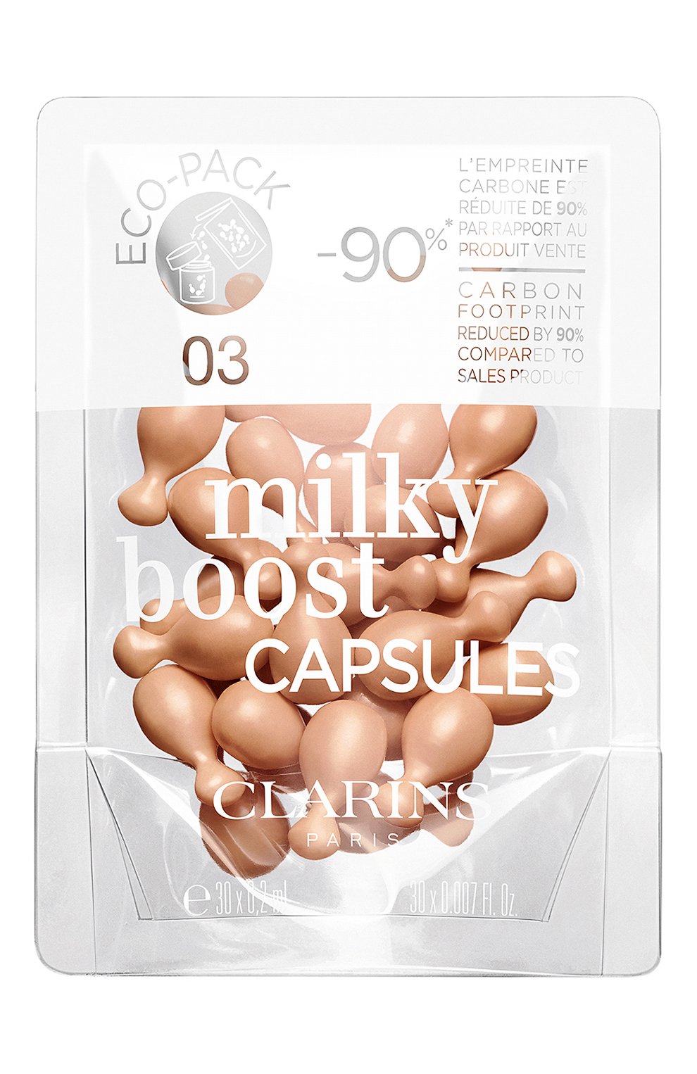 Тональный флюид для лица в капсулах milky boost capsules рефил, оттенок 03 (30x0,2ml) CLARINS  цвета, арт. 80086371 | Фото 1 (Финишное покрытие: Блестящий)