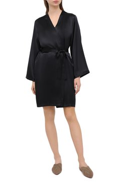 Женский шелковый халат MARJOLAINE черного цвета, арт. Laser | Фото 2 (Материал внешний: Шелк)