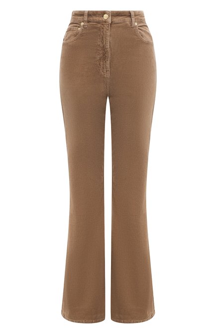 Женские вельветовые брюки GANNI бежевого цвета, арт. F8681 | Фото 1 (Материал сплава: Проставлено; Длина (брюки, джинсы): Стандартные; Драгоценные камни: Проставлено; Материал внешний: Хлопок)