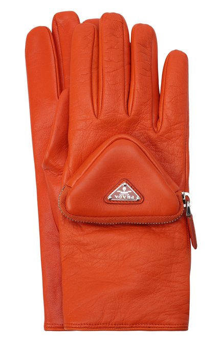 Мужские кожаные перчатки PRADA оранжевого цвета, арт. 2GG137-2DWZ-F0049 | Фото 1 (Мужское Кросс-КТ: Кожа и замша; Материал: Натуральная кожа)