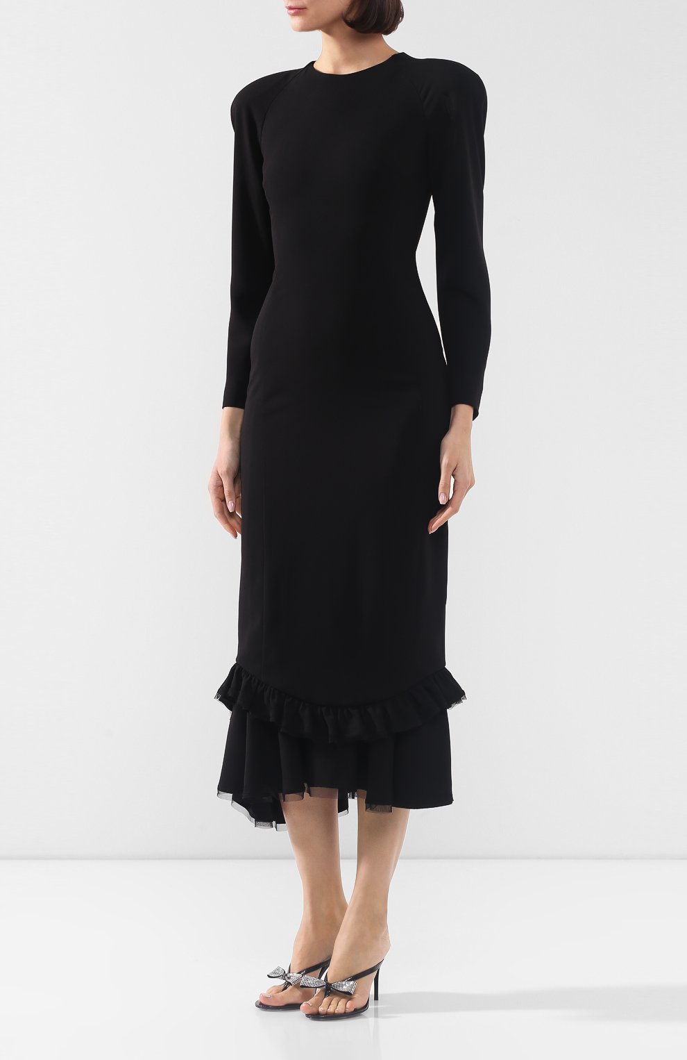 Женское платье из вискозы ULYANA SERGEENKO черного цвета, арт. ABM019FW19P (1281т19) | Фото 3 (Рукава: Длинные; Длина Ж (юбк�и, платья, шорты): Миди; Случай: Формальный; Материал внешний: Вискоза; Женское Кросс-КТ: Платье-одежда)