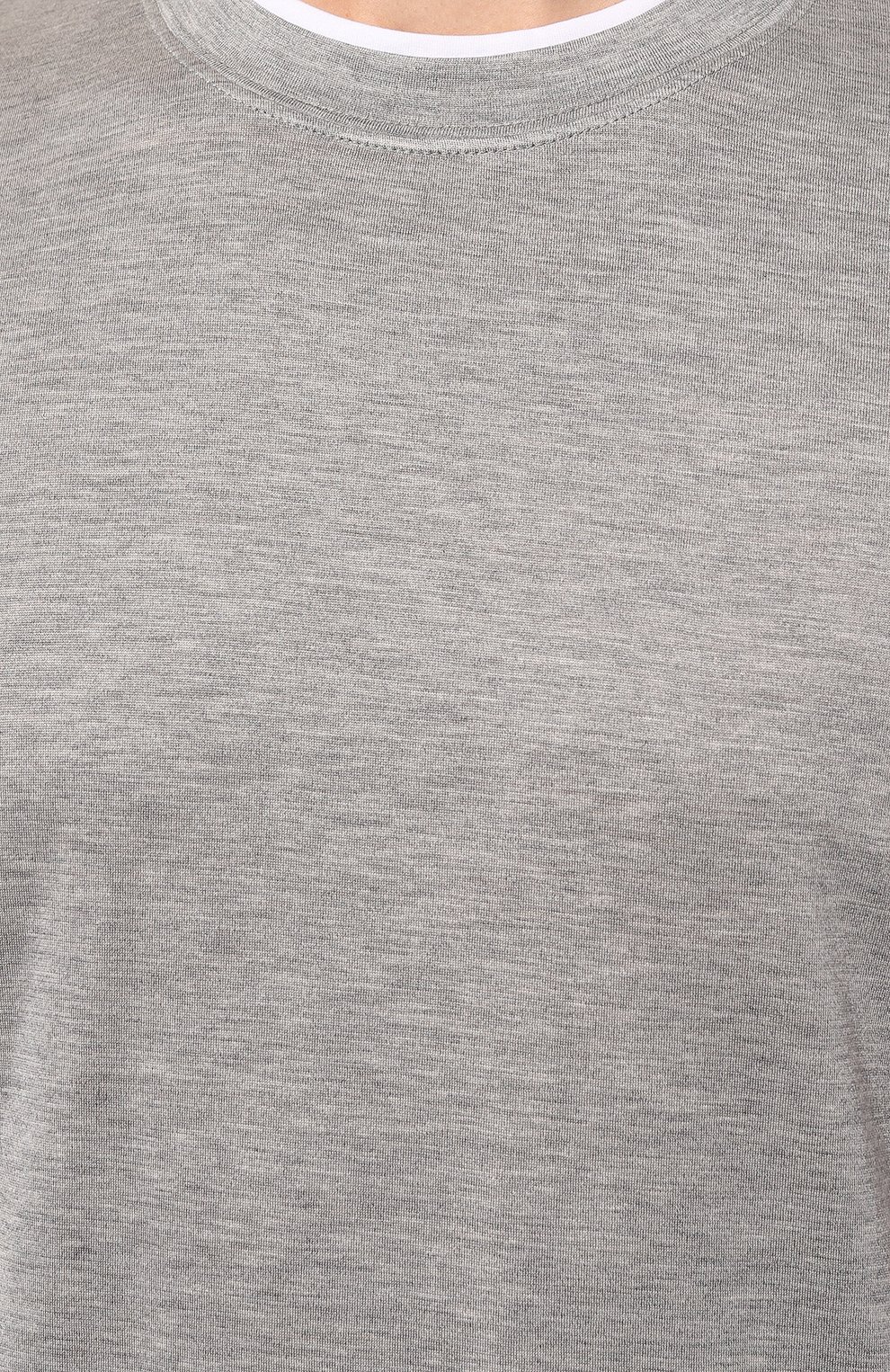 Мужская футболка из шелка и хлопка BRUNELLO CUCINELLI серого цвета, арт. MTS377427 | Фото 5 (Материал внешний: Шелк, Хлопок; Принт: Без принта; Рукава: Короткие; Длина (для топов): Стандартные; Мужское Кросс-КТ: Футболка-одежда; Материал сплава: Проставлено; Драгоценные камни: Проставлено; Размерность: Маломерит; Стили: Кэжуэл)