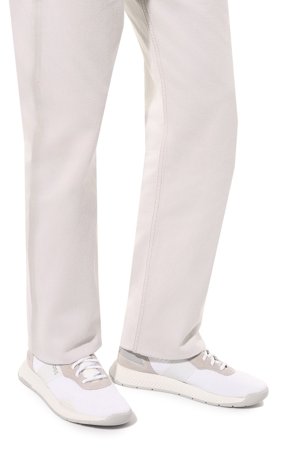 Мужские комбинированные кроссовки BOSS белого цвета, арт. 50498245 | Фото 3 (Материал сплава: Проставлено; Стили: Классический; Подошва: Массивная; Драгоценные камни: Проставлено)