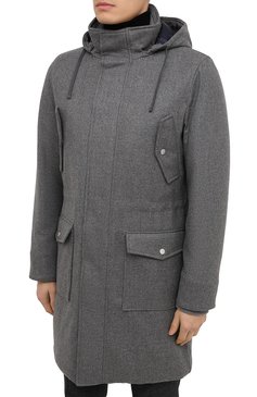 Мужская парка из шерсти и кашемира ELEVENTY PLATINUM серого цвета, арт. B75CAPB21 SP022018 | Фото 3 (Кросс-КТ: парка, Куртка; Материал внешний: Шерсть; Рук�ава: Длинные; Длина (верхняя одежда): До середины бедра; Мужское Кросс-КТ: утепленные куртки, Верхняя одежда; Материал сплава: Проставлено; Материал подклада: Синтетический материал; Драгоценные камни: Проставлено; Стили: Кэжуэл)