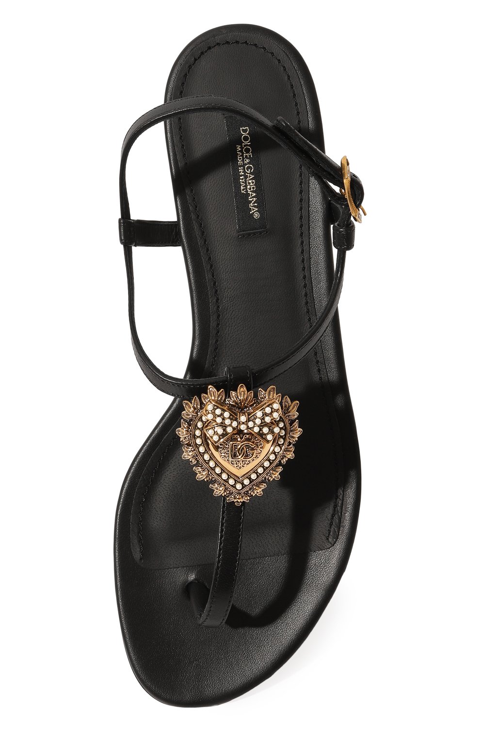 Женские кожаные сандалии devotion DOLCE & GABBANA черного цвета, арт. CQ0353/AX191 | Фото 6 (Каблук высота: Низкий; Материал внутренний: Натуральная кожа; Подошва: Плоская)