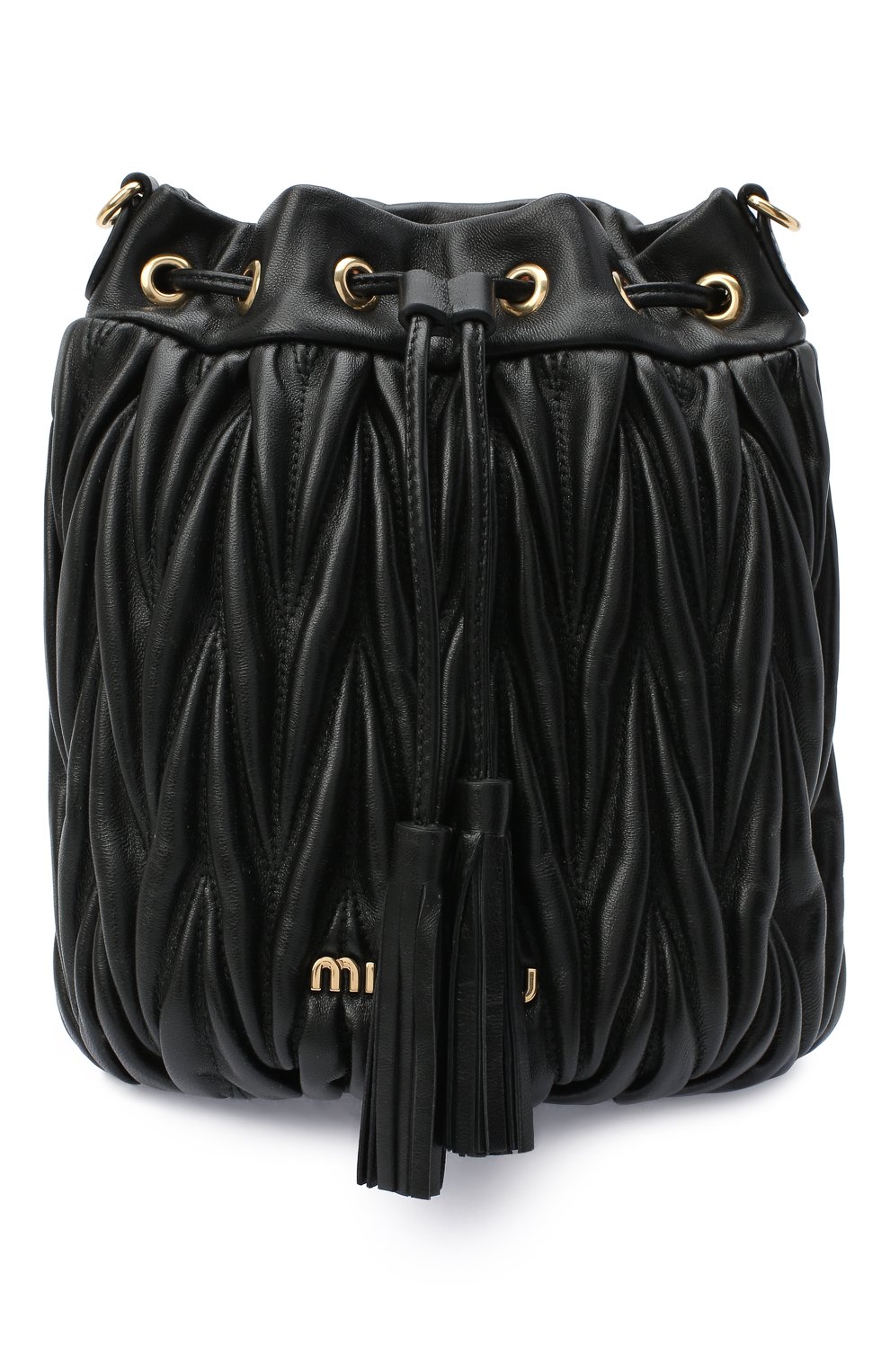 Женская сумка MIU MIU черного цвета, арт. 5BE014-N88-F0002-OOO | Фото 1 (Сумки-технические: Сумки через плечо; Материал: Натуральная кожа; Ремень/цепочка: На ремешке; Размер: small)