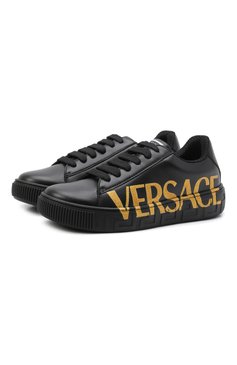 Мужского кожаные кеды VERSACE черного цвета, арт. 1000888/1A01169/34-40 | Фото 1 (Мальчики Кросс-КТ: Обувь-низкие; Региональные ограничения белый список (Axapta Mercury): Не проставлено; Нос: Не проставлено)