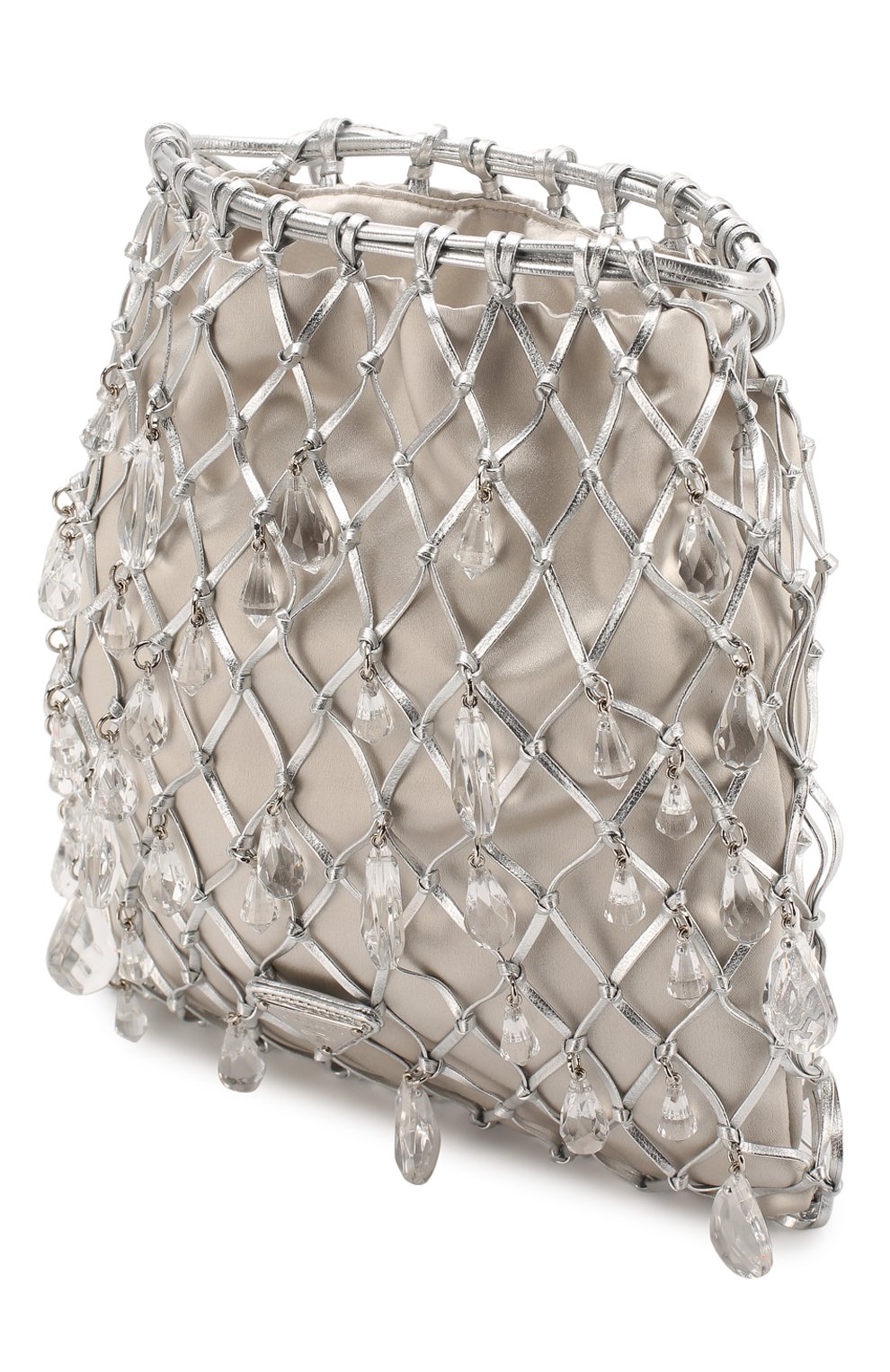 Женская сумка PRADA серебряного цвета, арт. 1BC075-2D6Q-F0118-OPO | Фото 3 (Сумки-технические: Сумки через плечо; Ремень/цепочка: На ремешке; Материал: Текстиль, Экокожа; Размер: small)