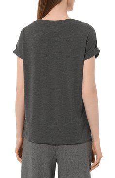 Женская футболка ELEVENTY темно-серого цвета, арт. H80TSHH04/TES0H243 | Фото 4 (Принт: Без принта; Рукава: Короткие; Длина (для топов): Стандартные; Материал сплава: Проставлено; Материал внешний: Лиоцелл, Растительное волокно; Женское Кросс-КТ: Футболка-одежда; Драгоценные камни: Проставлено; Стили: Кэжуэл)