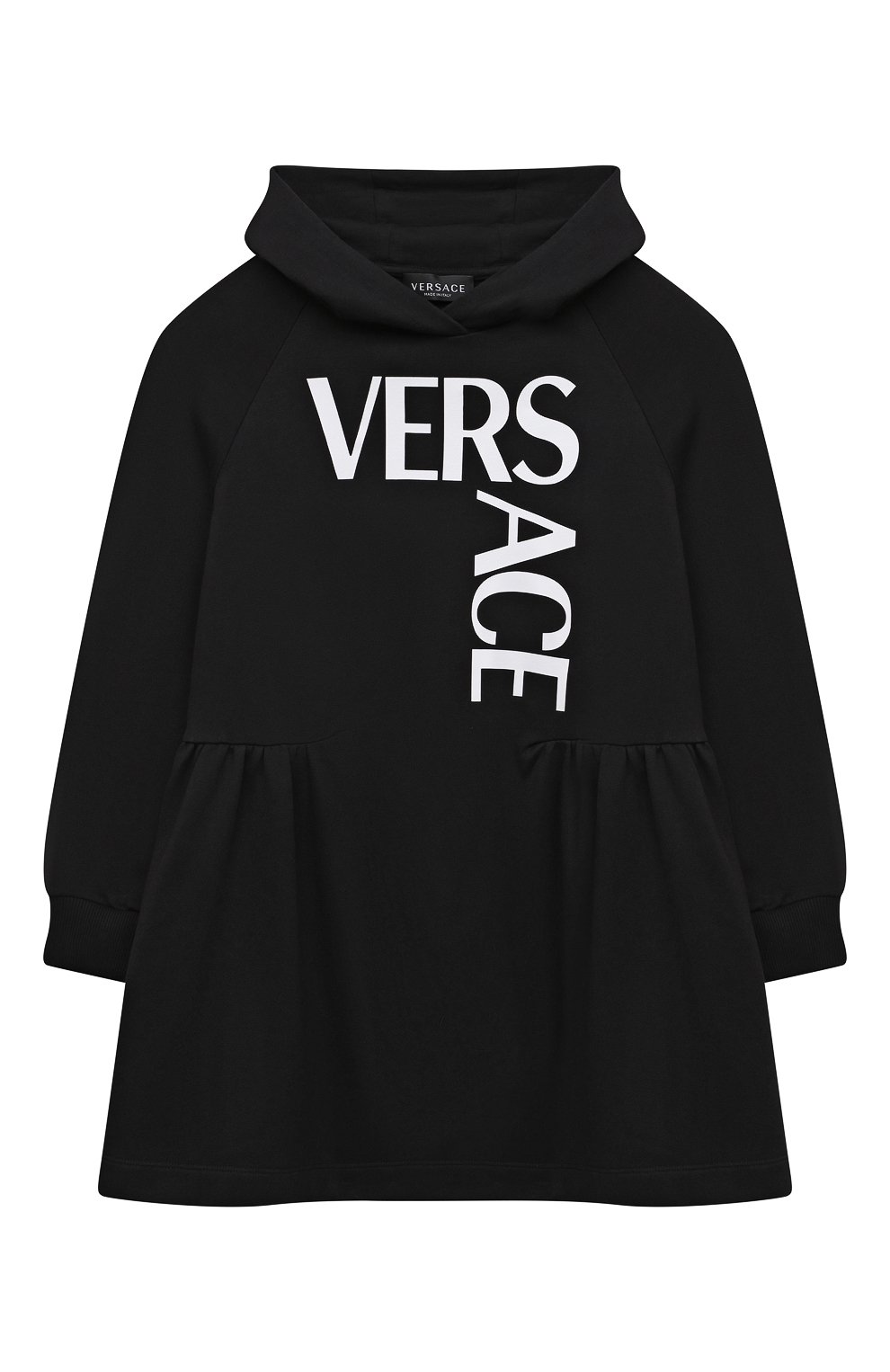 Детское хлопковое платье VERSACE черного цвета, арт. 1000012/1A01399/4A-6A | Фото 1 (Рукава: Длинные; Случай: Повседневный; Материал внешний: Хлопок; Девочки Кросс-КТ: Платье-одежда; Ростовка одежда: 4 года | 104 см, 5 лет | 110 см, 6 лет | 116 см)
