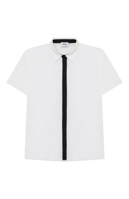 Детская хлопковая рубашка ALETTA белого цвета, арт. AMC220791CR32/6A-8A | Фото 1 (Рукава: Короткие; Материал внешний: Хлопок; Стили: Классический)