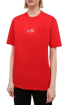 Женская хлопковая футболка DSQUARED2 красного цвета, арт. S80GC0009/S23009 | Фото 3 (Рукава: Короткие; Длина (для топов): Стандартные; Принт: С принтом; Региональные ограничения белый список (Axapta Mercury): RU; Материал внешний: Хлопок; Стили: Спорт-шик; Женское Кросс-КТ: Футболка-одежда; Размерность: Маломерит)