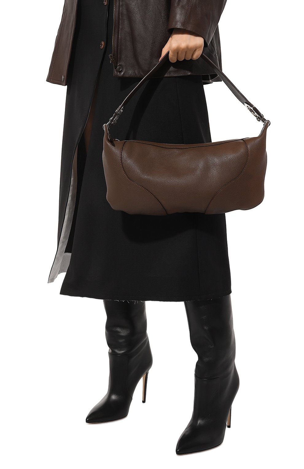 Женская сумка amira BY FAR темно-коричневого цвета, арт. 23PFAMASBERSGCLAR/NS | Фото 2 (Сумки-технические: Сумки top-handle; Материал: Натуральная кожа; Материал сплава: Прос тавлено; Драгоценные камни: Проставлено; Размер: large)